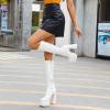 imagewetkiss Platform Knee High Boots Women Chunky High Heel Black Boots for Women Gogo Boot with Side Zipper Stretchy Boot Not for Bigger Wide CalfPatent White