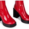 imagewetkiss Platform Knee High Boots Women Chunky High Heel Black Boots for Women Gogo Boot with Side Zipper Stretchy Boot Not for Bigger Wide CalfPatent Red Rib Details