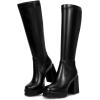 imagewetkiss Platform Knee High Boots Women Chunky High Heel Black Boots for Women Gogo Boot with Side Zipper Stretchy Boot Not for Bigger Wide CalfPlatform Chunkymatteblack