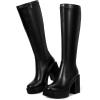 imagewetkiss Platform Knee High Boots Women Chunky High Heel Black Boots for Women Gogo Boot with Side Zipper Stretchy Boot Not for Bigger Wide CalfRib Details Platformmattelack