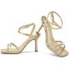 imagewetkiss Strappy Heels Women Stiletto High Heeled Sandals Adjustable Ankle Strap Square Open Toe For Homecoming Party Dress WeddingMetal Gold