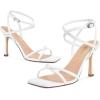 imagewetkiss Strappy Heels Women Stiletto High Heeled Sandals Adjustable Ankle Strap Square Open Toe For Homecoming Party Dress WeddingWhite