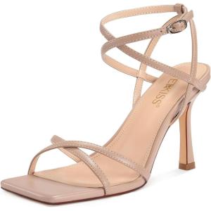 imagewetkiss Strappy Heels Women Stiletto High Heeled Sandals Adjustable Ankle Strap Square Open Toe For Homecoming Party Dress WeddingNude