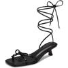 imagewetkiss Womens Lace up Bow Kitten Heeled Sandals Square Open Toe Heels Comfort Dress Wedding Party ShoesBlack