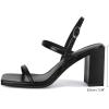 imagewetkiss Chunky Heels for Women with Square Toe Ankle Strap and Chunky Heel Design Comfortable and SassyBlack