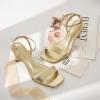imagewetkiss Kitten Heels Women Heels Sandals Low Heels Cute Heels Strappy Heels Square Toe Heels Black Nude GoldGold