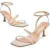imagewetkiss Kitten Heels for Women Heels Sandals Low Heels Cute Strappy Heels Square Toe Comfortable HeelsBeige