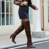imagewetkiss Thigh High Boots for Women Over the Knee Boots with Chunky Heel Side Zipper Wide Calf Design Stylish and ComfyDark Brown