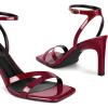imagewetkiss Womens Heels Square Open Toe Strappy High Heels with Buckle Ankle Strap Heeled Sandals for Women Party Wedding DailyRed