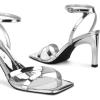 imagewetkiss Womens Heels Square Open Toe Strappy High Heels with Buckle Ankle Strap Heeled Sandals for Women Party Wedding DailySilver