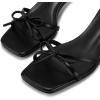 imagewetkiss Womens Lace up Bow Kitten Heeled Sandals Square Open Toe Heels Comfort Dress Wedding Party ShoesBlack
