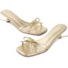 imagewetkiss Womens Lace up Bow Kitten Heeled Sandals Square Open Toe Heels Comfort Dress Wedding Party ShoesGold
