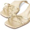 imagewetkiss Womens Lace up Bow Kitten Heeled Sandals Square Open Toe Heels Comfort Dress Wedding Party ShoesGold