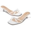 imagewetkiss Womens Lace up Bow Kitten Heeled Sandals Square Open Toe Heels Comfort Dress Wedding Party ShoesWhite