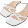 imagewetkiss Womens Lace up Bow Kitten Heeled Sandals Square Open Toe Heels Comfort Dress Wedding Party ShoesWhite