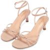 imagewetkiss Womens Sandals Round Open Toe Kitten Heels Adjustable Ankle Strap Low Heels Heeled Sandals for Women Summer Dress Shoes Not Suitable for Wide FeetNude