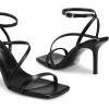 imagewetkiss Womens Sandals Square Toe Strappy Heels Ankle Strap Sexy Stiletto High Heel for Women Summer Dress Shoes WeddingBlack