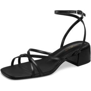 imagewetkiss Kitten Heels Women Heels Sandals Low Heels Cute Heels Strappy Heels Square Toe Heels Black Nude GoldMatte Black