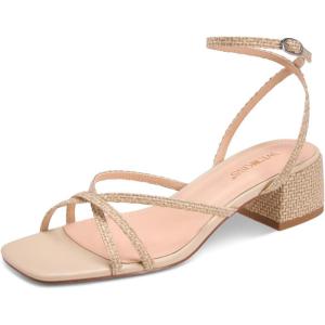 imagewetkiss Kitten Heels Women Heels Sandals Low Heels Cute Heels Strappy Heels Square Toe Heels Black Nude GoldWoven Nude