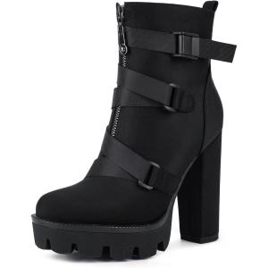 imagewetkiss Platform Boots for Women Heeled Combat Boots Chunky Heel Booties Round Toe Lace Up High Heel Ankle BootsLycra Black