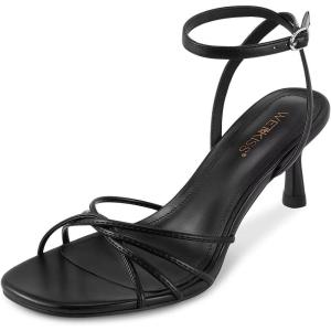imagewetkiss Womens Sandals Round Open Toe Kitten Heels Adjustable Ankle Strap Low Heels Heeled Sandals for Women Summer Dress Shoes Not Suitable for Wide FeetBlack
