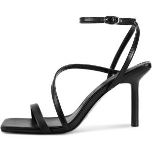 imagewetkiss Womens Sandals Square Toe Strappy Heels Ankle Strap Sexy Stiletto High Heel for Women Summer Dress Shoes WeddingBlack