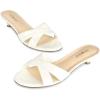 imagewetkiss Womens Heeled Sandals Open Round Toe Slip on Kitten Heel Mules Low Heel Slide Sandals for Women Cross Strap Backless Mule Flats Comfortable Summer Dress HeelsPatent White
