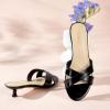 imagewetkiss Womens Heeled Sandals Open Round Toe Slip on Kitten Heel Mules Low Heel Slide Sandals for Women Cross Strap Backless Mule Flats Comfortable Summer Dress HeelsPatent Black
