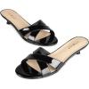 imagewetkiss Womens Heeled Sandals Open Round Toe Slip on Kitten Heel Mules Low Heel Slide Sandals for Women Cross Strap Backless Mule Flats Comfortable Summer Dress HeelsPatent Black