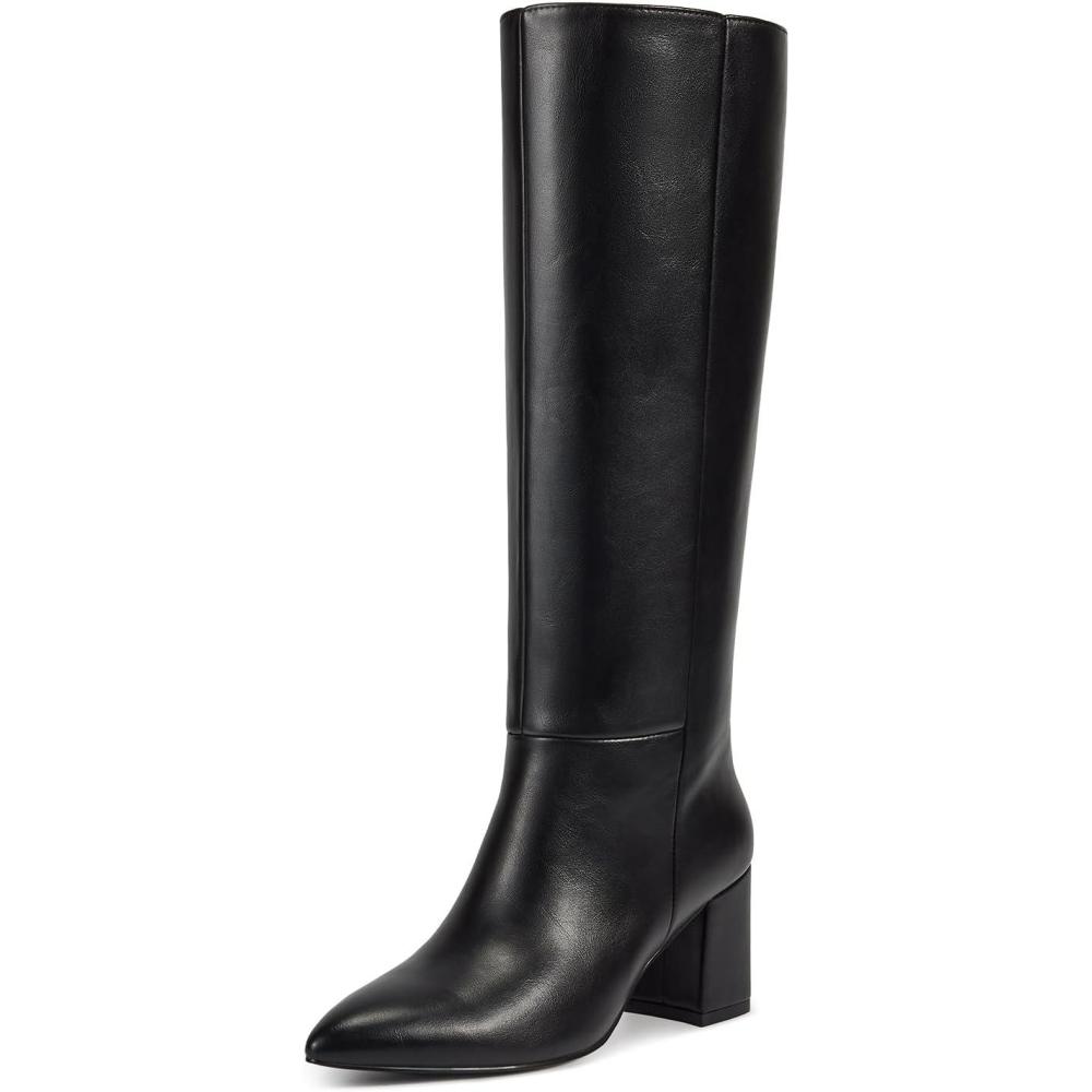 imagewetkiss Knee High Boots Women Pointed Toe Chunky Block Heel Boots with Side Zipper Dress Fashion Fall Long Tall BootBlack