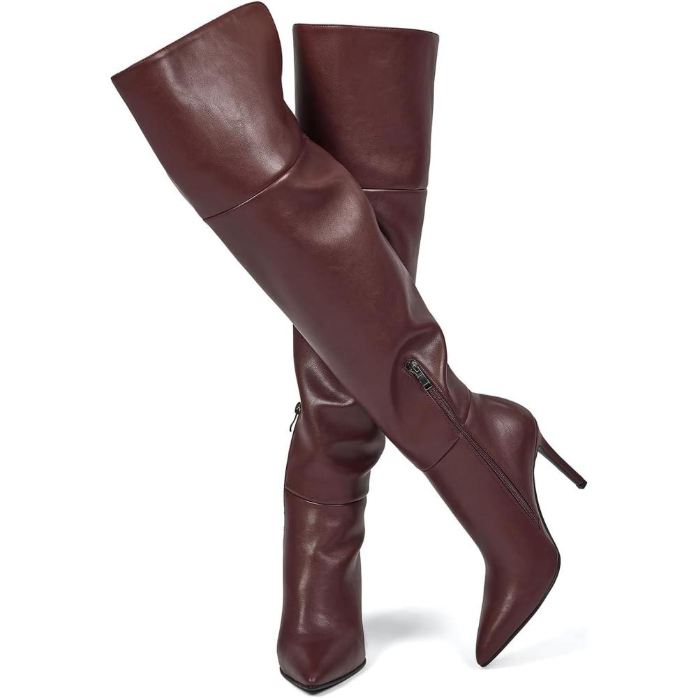 imagewetkiss Womens Thigh High Boots Stiletto High Heel Over the Knee Fashion Dress Long Boots with Sexy Ponited Toe Zipper up Tall Boots for Date Party ClubBurgundy