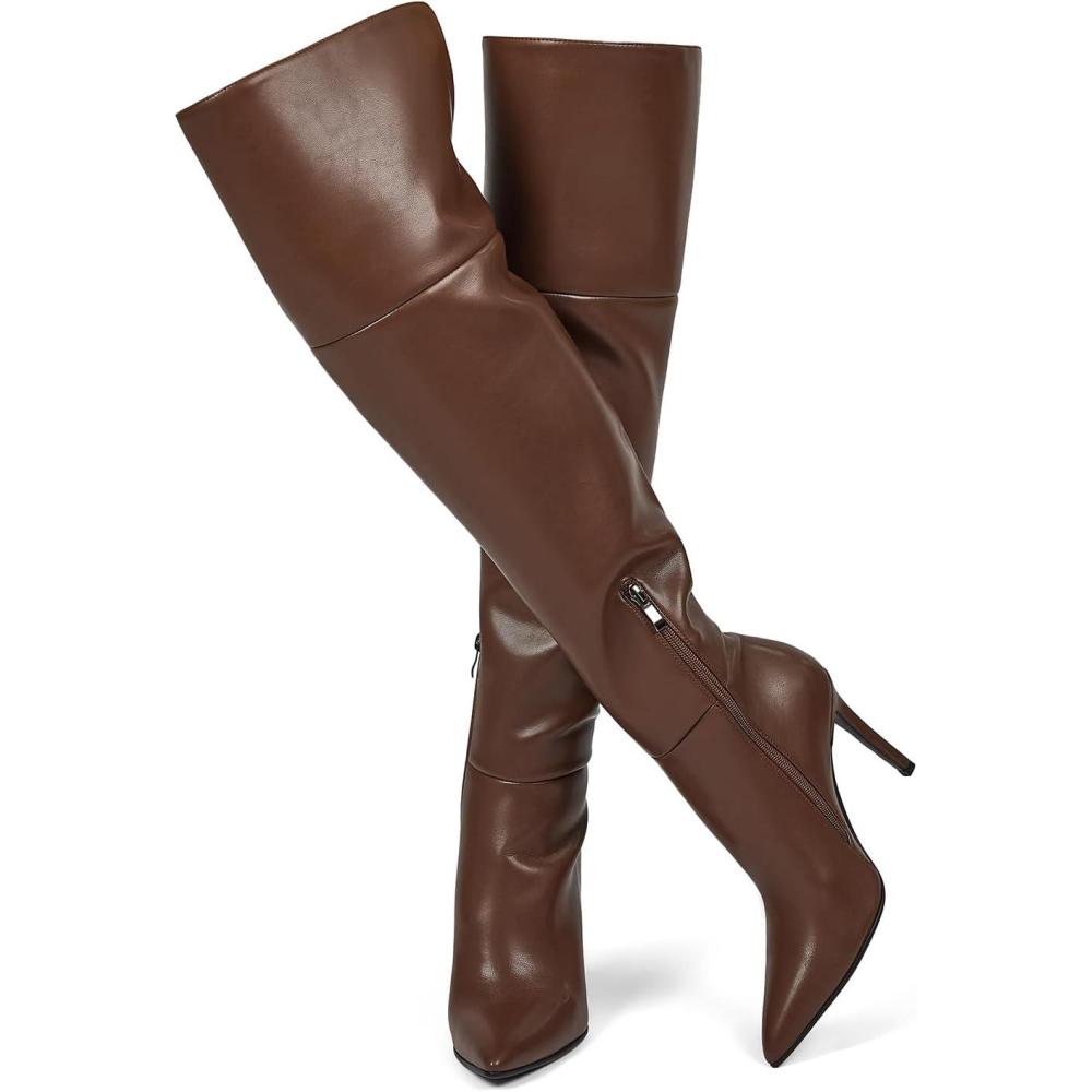 imagewetkiss Womens Thigh High Boots Stiletto High Heel Over the Knee Fashion Dress Long Boots with Sexy Ponited Toe Zipper up Tall Boots for Date Party ClubMatte Brown
