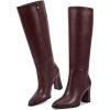 imagewetkiss Knee High Boots for Women Chunky Block Heeled Boots with Full Side Zipper Almond Toe Mid Heel Long Boot Womens Fall Winter Boot for Party Date Prom FestivalMatte Burgundy