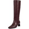 imagewetkiss Knee High Boots for Women Kitten Heel Square toe Tall Boots with Full Side Zipper Low Heel Fashion Dress Long Boot Womens Fall Winter Boot for Date Party EventMatte Burgundy