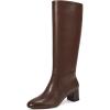 imagewetkiss Low Heel Knee High Boots for Women Regular Calf Friendly Side Zipper Almond Toe Faux Leather Comfortable Boots for Walking Dancing Standing for Long Periods With No PainBrown