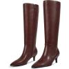 imagewetkiss Low Kitten Heel Women Knee High Boots Regular Calf Friendly Pointed Toe Faux Leather Comfortable Boots with ZipperBurgundy