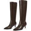 imagewetkiss Low Kitten Heel Women Knee High Boots Regular Calf Friendly Pointed Toe Faux Leather Comfortable Boots with ZipperChocolate Brown