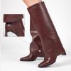 imagewetkiss Knee High Boots Women Fold Over Square Toe Chunky Heel with Half Zipper Long Knee High Dress Tall Boots for Women Fashion Party Wedding DailyCharm Burgundyflod Over Boots