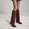 imagewetkiss Knee High Boots Women Fold Over Square Toe Chunky Heel with Half Zipper Long Knee High Dress Tall Boots for Women Fashion Party Wedding DailyCharm Burgundyflod Over Boots