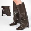 imagewetkiss Knee High Boots Women Fold Over Square Toe Chunky Heel with Half Zipper Long Knee High Dress Tall Boots for Women Fashion Party Wedding DailyHot Chocolate Brownflod Over Boots