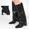 imagewetkiss Knee High Boots Women Fold Over Square Toe Chunky Heel with Half Zipper Long Knee High Dress Tall Boots for Women Fashion Party Wedding DailyVersatile Blackflod Over Boots