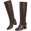 imagewetkiss Knee High Boots Women Pointed Toe Chunky Block Heel Boots with Side Zipper Dress Fashion Fall Long Tall BootChocolate Brown