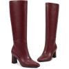 imagewetkiss Knee High Boots for Women Chunky Heel Round Toe Long Boots with Side Zipper and Elastic Band Design Almond Toe Dress Tall Boots Fashion Party Wedding DailyRed
