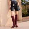 imagewetkiss Knee High Boots for Women Chunky Heel Round Toe Long Boots with Side Zipper and Elastic Band Design Almond Toe Dress Tall Boots Fashion Party Wedding DailyRed