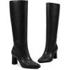 imagewetkiss Knee High Boots for Women Chunky Heel Round Toe Long Boots with Side Zipper and Elastic Band Design Almond Toe Dress Tall Boots Fashion Party Wedding DailyBlack