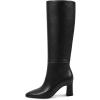 imagewetkiss Knee High Boots for Women Chunky Heel Round Toe Long Boots with Side Zipper and Elastic Band Design Almond Toe Dress Tall Boots Fashion Party Wedding DailyBlack