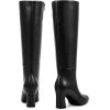 imagewetkiss Knee High Boots for Women Chunky Heel Round Toe Long Boots with Side Zipper and Elastic Band Design Almond Toe Dress Tall Boots Fashion Party Wedding DailyBlack