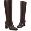imagewetkiss Knee High Boots for Women Chunky Heel Round Toe Long Boots with Side Zipper and Elastic Band Design Almond Toe Dress Tall Boots Fashion Party Wedding DailyChocolate