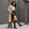 imagewetkiss Knee High Boots for Women Chunky Heel Round Toe Long Boots with Side Zipper and Elastic Band Design Almond Toe Dress Tall Boots Fashion Party Wedding DailyChocolate