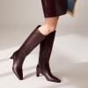 imagewetkiss Knee High Boots for Women Kitten Heel Square toe Tall Boots with Full Side Zipper Low Heel Fashion Dress Long Boot Womens Fall Winter Boot for Date Party EventMatte Burgundy